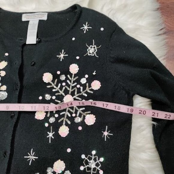 Tiara International Black Tight Knit Christmas Cardigan Small - Picture 4 of 12